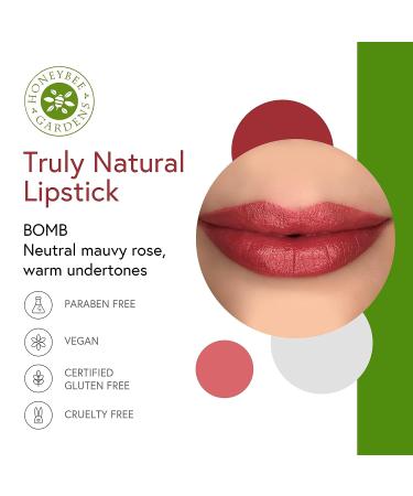 Honeybee Gardens Truly Natural Lipstick Bombshell - Vegan, Gluten Free, Cruelty Free | Hydrating & Long-wearing - Buy Online on GoSupps.com