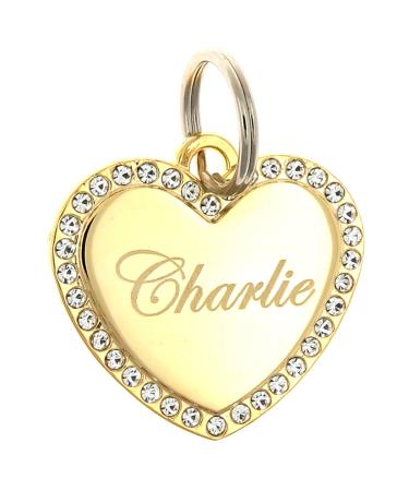 Custom Engraved Personalized Gold-Plated Medium Heart Rhinestones Pet Jewelry Cat Dog ID Tag for Casual Use