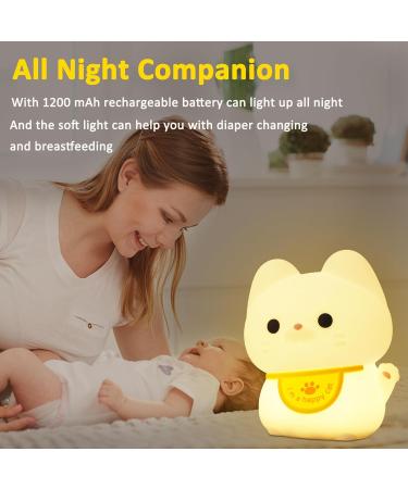 OkiyiD Cat Night Light Fortune Cat Lamp - Touch Control, Rechargeable, Dimmable Bedside Lamp for Nursery - Perfect Cat Gift for Girls and Boys! - Buy Online on GoSupps.com