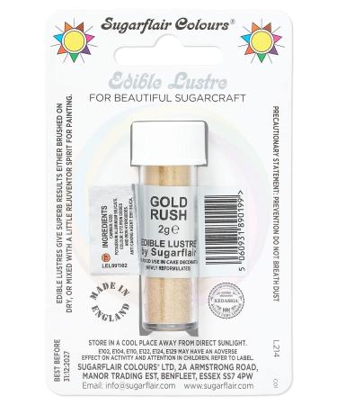 Sugarflair Gold Rush Edible Lustre Dust (E171 Free) Add a Lustrous Shine to Cakes or Decorations. Brush On or Add Rejuvenator to Create Eye-Catching Edible Paint- 2g
