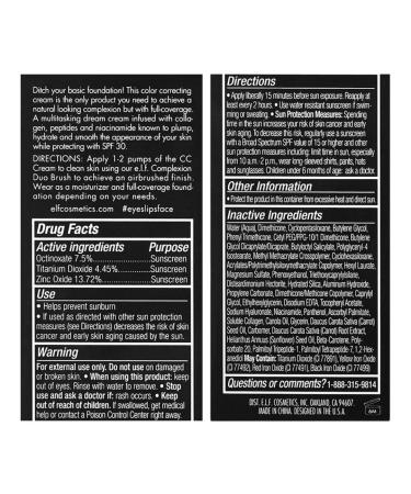 E.L.F. Camo CC Cream SPF 30 - Light 280N (1.05 oz) | Hydrating Coverage & Sun Protection - Buy Online on GoSupps.com