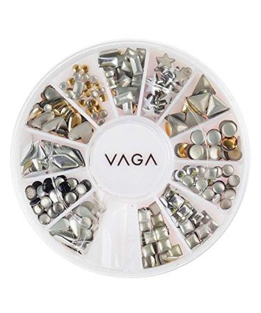 VAGA Professional 3D Nail Art Decorations - Gold and Silver Metal Studs in 12 Shapes - Buy Online on GoSupps.com