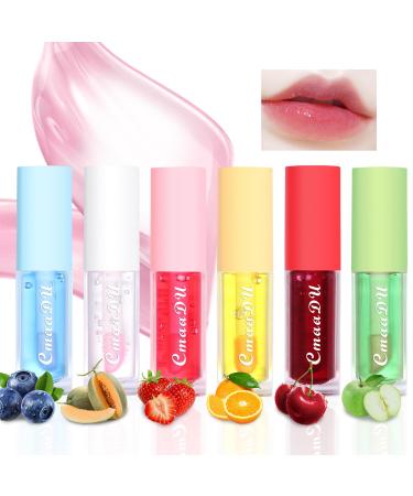AKOFIC 6 Pcs Moisturizing Lip Gloss Fruity Lip Gloss Long Lasting Aqueous Plumping Colored Lip Oil Moisturizing Lip Gloss Set for Women and Girls Lip Care