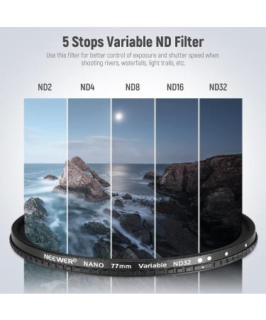 NEEWER 77mm HD Variable ND Filter ND2-ND32 - 1-5 Stop, Nano Coated, Ultra Slim, Water Repellent - Buy Online on GoSupps.com