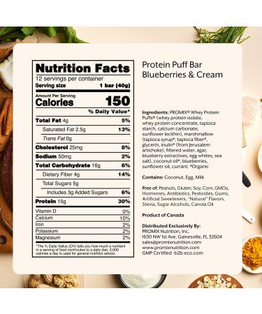 ProMix Protein Puff Bars 12-Pack - Blueberries & Cream - Marshmallow Crispy Treat - Great Tasting & Healthy On The Go Snack - High Protein & Low Calorie - Non-GMO & Free From Gluten Soy & Corn - Buy Online on GoSupps.com
