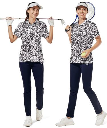 Hispotim Women's Short Sleeve Leopard Print Golf Polo Shirt - Quick Dry Lightweight Workout Top - Buy Online on GoSupps.com