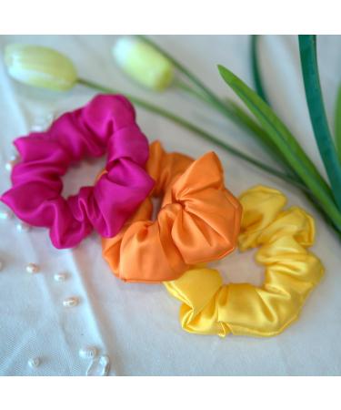 3-Pack Silk Hair Gums - 100% Pure Mulberry 16 Momme Hair Ties for Women & Girls - Tiger Lily Design - Buy Online on GoSupps.com