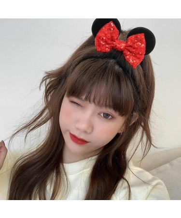 Mouse Ear Hair Scrunchies for Girls | Uooker Velvet Sequin Bow Hair Bands | Cute Elastic Hair Ties & Accessories for Birthday Parties & Cosplay - Buy Online on GoSupps.com