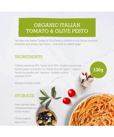 Mr Organic - Organic NAS Tomato & Olive Pesto 130g - Non GMO & Preservative Free - Gluten Free & Vegan - No Added Sugar - Pack of 1 - Buy Online on GoSupps.com