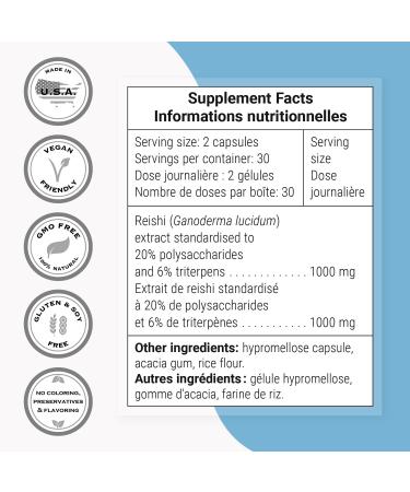 Supersmart - Reishi Extract 1000mg per Day (Maximum Strength) - Reishi Mushroom Supplement - Standardized Extract | Non-GMO & Gluten Free - 60 Vegetarian Capsules - Buy Online on GoSupps.com