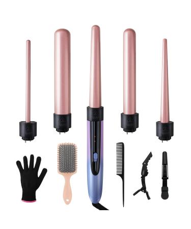 Curling Iron Hair Curler with 5 Interchangeable Barrel Curlings Wand Set with Hair Brush Styling Tool Women Gift for Wife Wavy Curl Salon Ceramic Tourmaline barra de cera para el Cabello Mujer