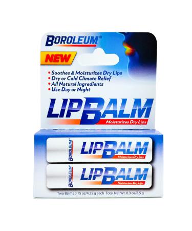 Natural Lip Balm by Boroleum | Best Chapped Lip Moisturizer for Dry Cracked Lips | All Natural Ingredients for Men Women and Kids | 4.25 gr. Tubes, 2 Lip Balms Per Pack