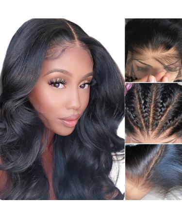 Body Wave Lace Front Wig 13x4 Closure Wigs Human Hair Pre Plucked with Baby Hair 150 Density HD Lace Front Wigs Human Hair 14 Inch Frontal Human Hair Wigs for Black Women ( Natural Black, 14 inch Body Wave Wig with Five gi…