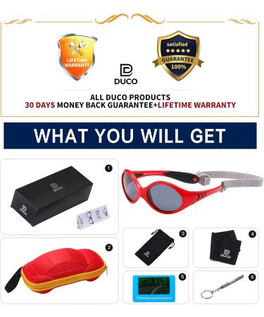 DUCO Baby Polarized Sunglasses for Newborn Toddler 0-24 Months | UV Protection Infant Sunglasses 0-2 Years | Red Frame with Strap | Flexible & Safe for Eyes - Buy Online on GoSupps.com
