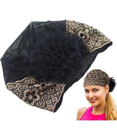 Kapaunn Lace Headbands for Women Girls Stretch Headband | Pearl Lace Stretch Headbands Cloth Elegant Headband Women Hair Accessories Dark Brown - Buy Online on GoSupps.com