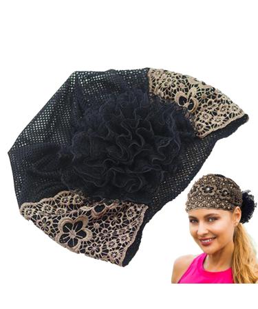 Lace Headbands - Lace Hair Ornaments Lace Head Scarves | Lace Hair Wraps Stretch Headband Boho Elegant Wide Headwrap Hair Pearl Accessories Lace Hairbands Headwrap for Girls Teens Dark Brown