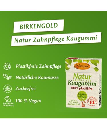Birkengold Nature Disch Calition Chumpory - Green Mint | Plastic-Free Sugar-Free Natural Chicle | 12 Pieces | Certified Natural Cosmetics - Buy Online on GoSupps.com