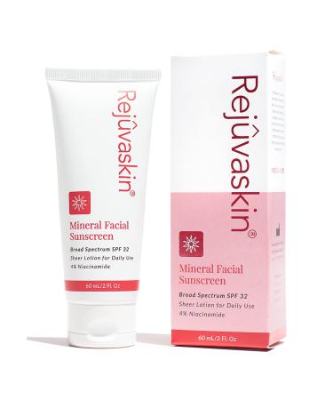 Rejuvaskin Mineral Facial Sunscreen - Face Cream Broad Spectrum Sunscreen for Sensitive Skin and Acne-prone Skin  Oil-free Mineral - Daily Face Lotion for the Face  Face Moisturizer with SPF 32