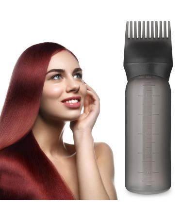 COMNICO Root Comb Applicator Bottle 6 Ounce Hair Color Dispenser Scalp Brush Cap Cover Portable Plastic Hair Dye Oil Applying Applicator with Graduated Scale (Black)