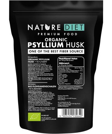 T guments de Psyllium Blond BIO | 450 g | 95% Puret | Riche en Fibres | Vegan & Sans Gluten | Certifi Bio UE | par Nature Diet Sans saveur 450 g