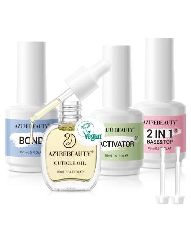 AZUREBEAUTY Dip Powder Liquid Set 15ml/0.5oz Nail Repair Cuticle Oil Dip Powder Base Top Coat with Activator Bond Cuticle Care for Dipping Powder Nail Kit No Need Nail Lamp