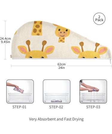 Giraffe Painting Hair Towel 2 Pack - Super Absorbent Quick Dry Hair Turbans for Women & Girls | Perfect Hair Drying Solution - Buy Online on GoSupps.com