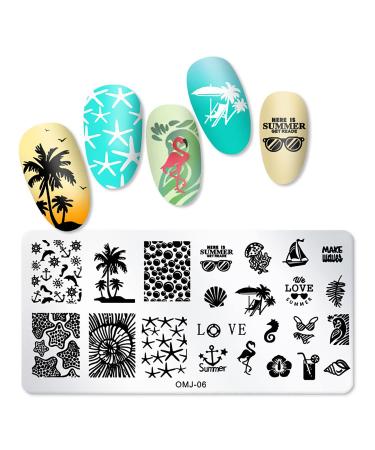Summer Nail Stamp Template Kit - 4 Pcs Dolphin Starfish Coconut Leaf Stamping Plates Set | Nail Art Templates with Stamper & Scraper | Manicure Supplies - Buy Online on GoSupps.com