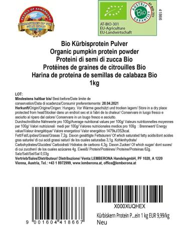 Organic Pumpkin Seed Protein Powder 1 kg 62% Vegetable Protein De-fatted Low-Carb Gluten-Free Vegan Raw-Food from Austria - Buy Online on GoSupps.com