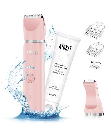 Bikini Trimmer & Gel for Women - 2 in 1 Electric Lady Pubic Hair Groomer Painless Hair Removal Razor Body Shaver Portable Ladies Shaver with 2 Trimmer Heads IPX7 Waterproof