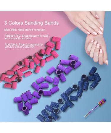 210pcs Nail Drill Bits Sanding Bands Set with Rainbow Mandrel Bit | Coarse Fine Grits #80#150#240 | Electric Nail Drill Accessories in Blue-purple-red - Buy Online on GoSupps.com