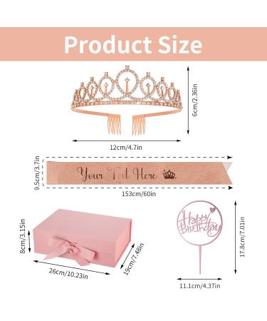 Personalized Birthday Sash & Crown Set for Women - Birthday Cake Toppers & Gift Kit - Rhinestone Hair Accessories - Rose Gold - Buy Online on GoSupps.com