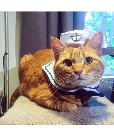 NAMSAN Pet Sailor Costume for Cats and Small Dogs - Halloween Navy Outfit with Sailor Hat and Tie Collar - Cosplay Apparel for Pets - Buy Online on GoSupps.com