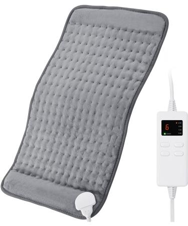 Toberto Heating Pad for Back Pain Relief Ultra Soft 12"x24" Large Electric Heating pad for Muscle Cramps Heated Pad with 6 Adjustable Temperature Settings Auto Shut Off Charcoal Grey 12"x24" Charcoal Grey