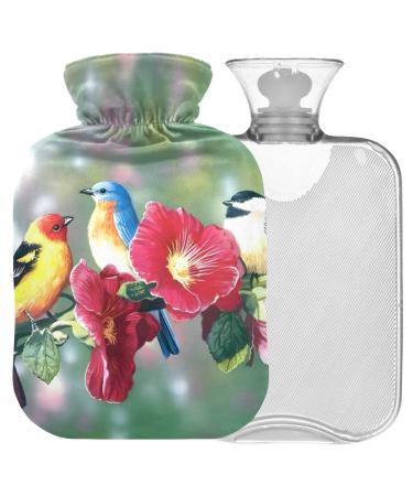 Naanle painting Flowers Birds Heat bottle MITED Transparent hot water bottle Handfoots Heating bags for pain relief heat and cold therapy 1L