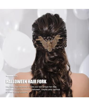 Lurrose Gothic Skull Hairpins - 2pcs Horror Skeleton Hair Fork Sticks for Women | Halloween Hair Accessory - Buy Online on GoSupps.com