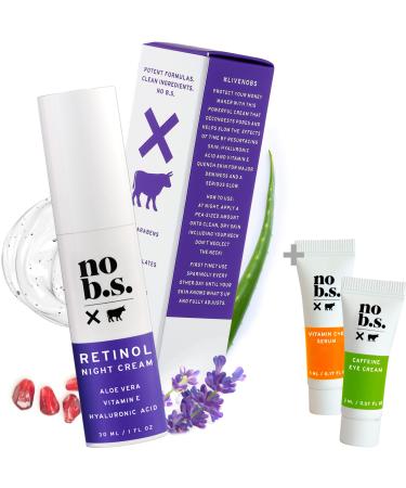 No BS Retinol Cream for Face with Hyaluronic Acid and Vitamin E  Retinol Night Cream for Spot Treatment  Vegan Wrinkle Cream and Spots Corrector for Face 1.01 Fl Oz (Pack of 1)