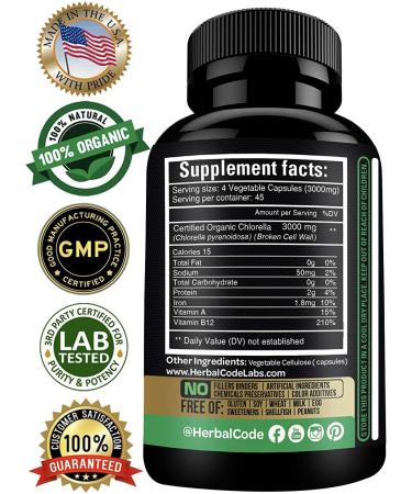 Organic Chlorella Capsules 3000mg - Detox Cleanse & Vegan Protein - USA Made - Buy Online on GoSupps.com