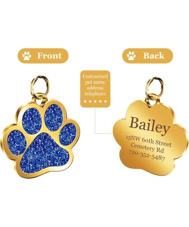 Nibana Personalized Dog Tags Glitter Paw Print Custom Pet ID Tags Engraved Cat Name Tags for Small Medium Large Dogs Cats up to 4 Lines of Custom Text Easy to Read(Blue) - Buy Online on GoSupps.com