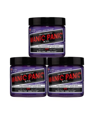 Manic Panic Electric Amethyst Classic Creme Vegan Cruethy Free Purple Semi Permanent Hair Dye 3 x 118ml Electric Amethyst 118 ml (3 Series)