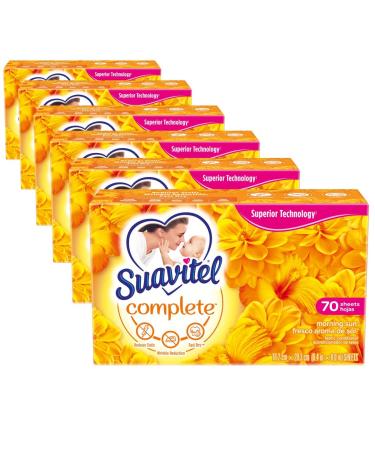 Suavitel Complete Dryer Sheets Morning Sun 70 Sheets | Compare to Dryer Balls | Household Supplies | Laundry Scent Boosters Laundry Sheets & Laundry Softener | Model Number: 139375 (Pack of 6) Morning Sun Complete 70 Count (Pack of 6)