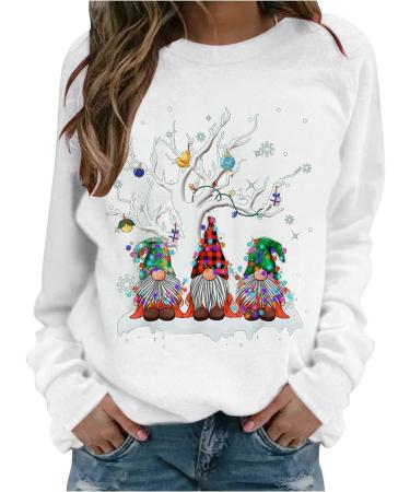 Women's Christmas Snowman and Penguin Print Sweatshirt - Comfy O-Neck Pullover for Winter - White XXL - Buy Online on GoSupps.com