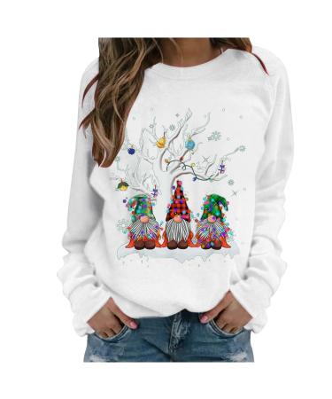 Women's Christmas Sweatshirts Cute Snowman Penguin Print O-Neck Raglan Top Shirt Pullover Comfy Warm Xmas Jumper Winter Long Sleeve Tops Loose Tunic Top Sweaters Z37-white L