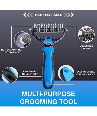 MzyPin Pet Grooming Tool - Double Sided Shedding and Dematting Undercoat Rake Comb & Brushes for Dogs and Cats Pet Grooming Rake and Brushes for Small Medium Large Blue - Buy Online on GoSupps.com