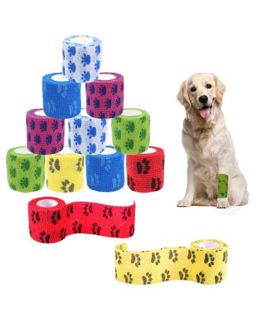 Xinlie 12 Rolls Self -adhesive bandage for pets Fixing bandage self -adhering elastic pet vet wrap multifunction cohesive bandage for cats wrists ankle compression dog paws 5cm x4.5 m