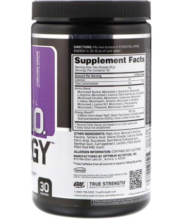 Optimum Nutrition (2 Pack Essential Amin.O. Energy Concord Grape 9.5 oz (270 g) - Buy Online on GoSupps.com