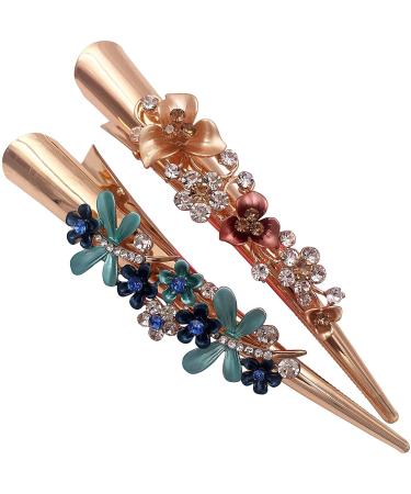 2Pcs Boho Iris Dragonfly Long Duckbill Beak Alligator ETH Gold Tone Metal Hair Clip Clamp for Women Fashion Nice and Fashion