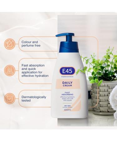 E45 Daily Cream 400ml - Soothes Dryness, Smooths Rough Skin - Non-Greasy Moisturizer for Face, Body, and Hands - Dermatologically Tested - Pack of 1 - Buy Online on GoSupps.com