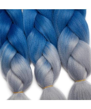 Buy Tess Braids Extensions - 60 cm Jumbo Braids Kanecalon Kunsthaar 3 Pack Ombre Hair Extensions (Black/Blue/Gray) for Box Braids - 100g per Bundle - Buy Online on GoSupps.com