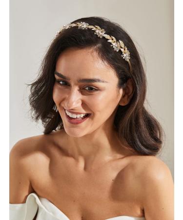 SWEETV Crystal Tiara Rhinestone Bridal Headband - Gold Wedding Hair Accessory for Bride - Buy Online on GoSupps.com