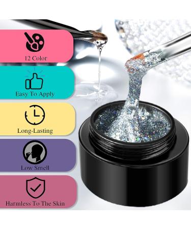 Saviland Builder Nail Gel Kit - 12 Colors Nail Extension Gel Set with Forms and Brushes | Nail Strengthening Manicure Set for DIY Nail Art (B-Sequins Series) - Buy Online on GoSupps.com